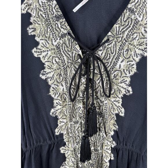 Free People Wildest Moments Peplum Tunic Top Sz M Boho Hippie Lace Up Black - Picture 5 of 12